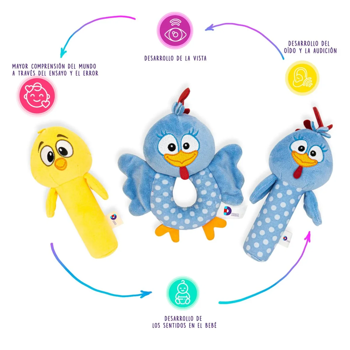 Sonaja y mordedera sensorial de peluche de la gallina pintadita - Imagen 6