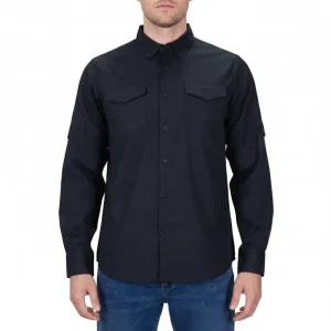 Camisa Negra Clásica de Manga Larga estilo outdoor clásico tipo Columbia ZEOX