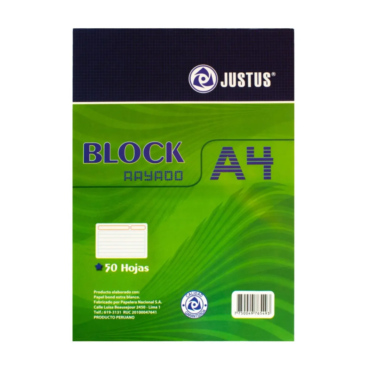 BLOCK ESCOLAR RAYADO JUSTUS A40 50 HOJAS