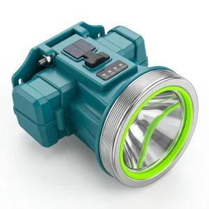Linterna Frontal LED Recargable Solar de 80W, Batería Litio, Resistente al Agua IPX4, Verde