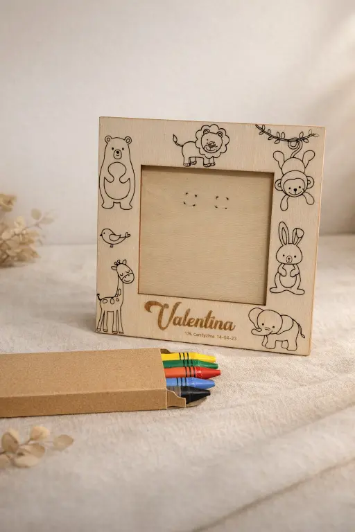 Portafotos Infantil Personalizado para Colorear — Madera