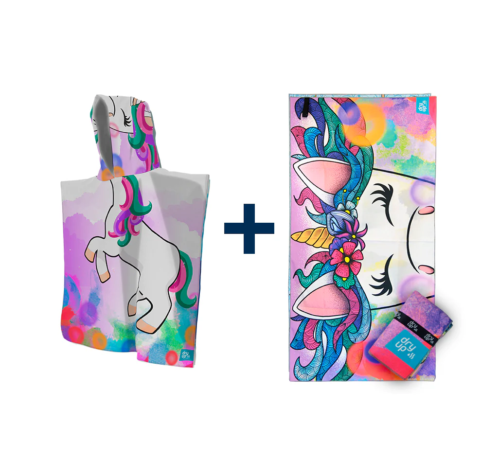 PROMO Toalla CARAMELO + Poncho UNICORNIO