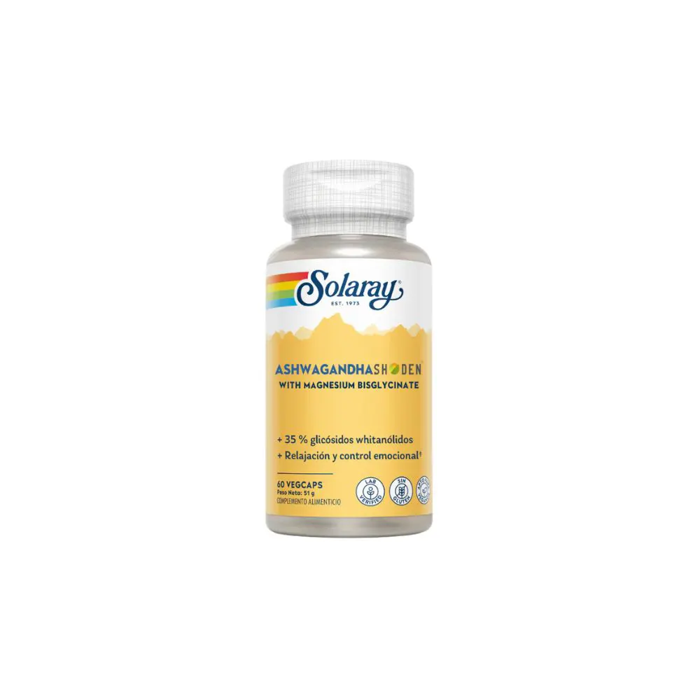 Solaray Ashwagandha & Bisglicinato 60 Vegacaps | Suplemento Natural para Estrés y Energía
