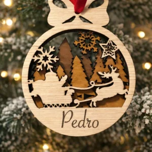 Bola Navidad madera tricolor personalizada