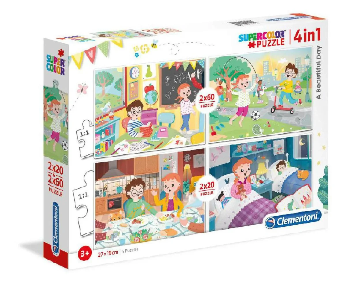 Rompecabezas 4 En 1, Supercolor, Un Gran Dia- 2X20 + 2X60 Pz – Clementoni