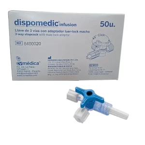 Llave de 3 Vías CV Medica con Adaptador Luer Lock Macho (50 uds) – Conexión Segura en Procedimientos Médicos