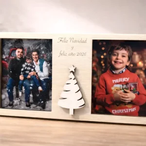 Marco Madera Dos Fotos Personalizado